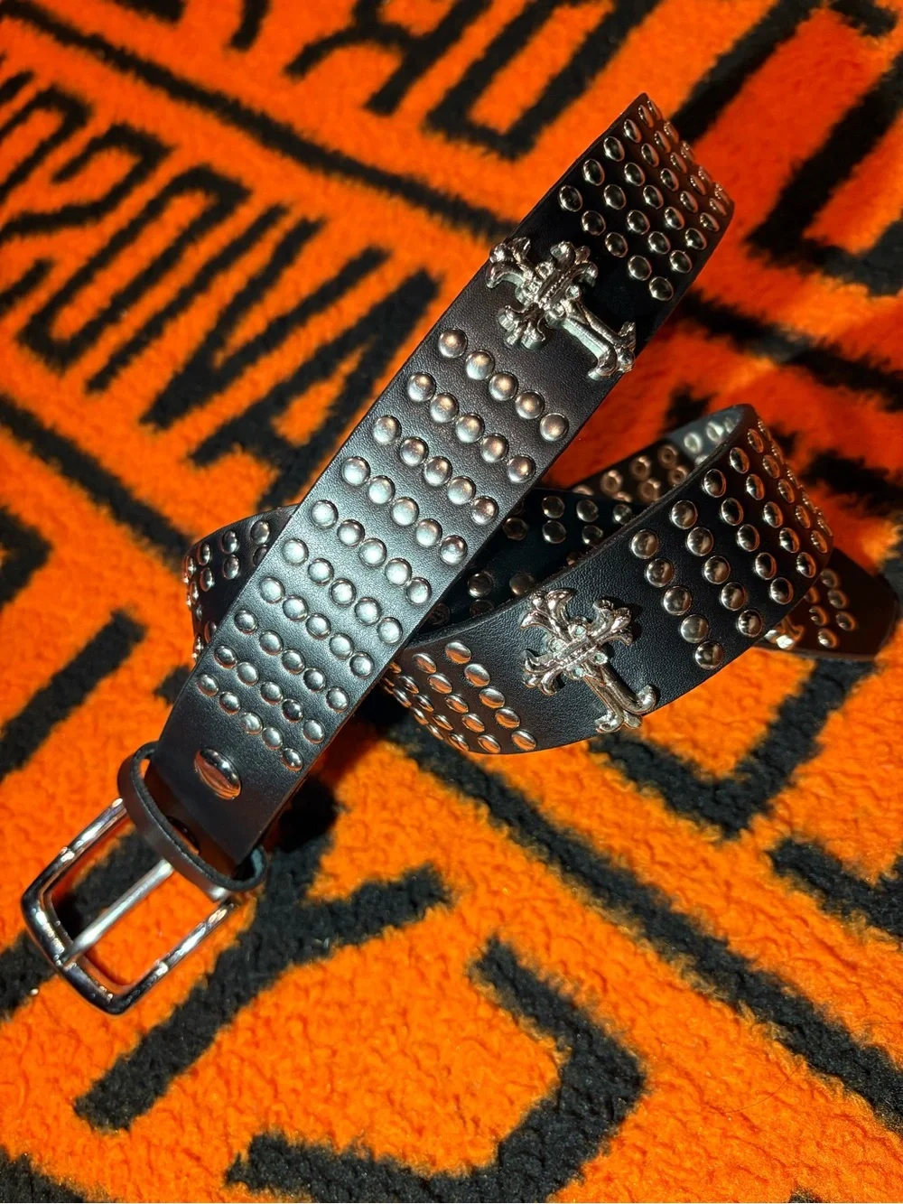 Gothic Cross & Studded Genuine Leather Belt